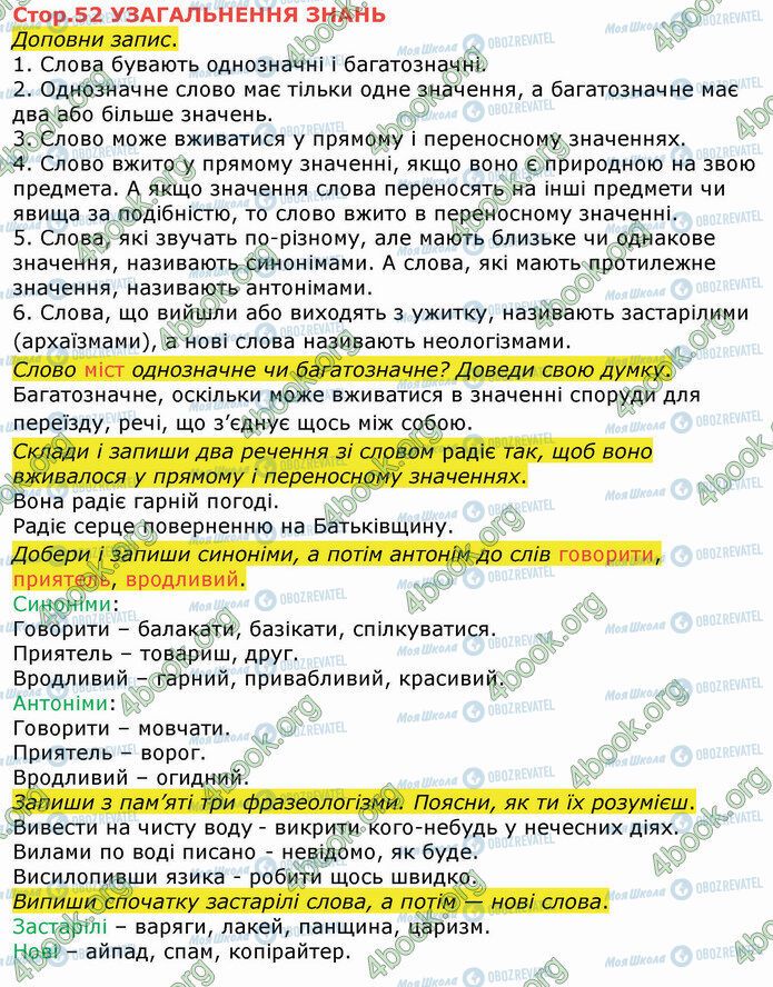 ГДЗ Українська мова 4 клас сторінка Стр.52