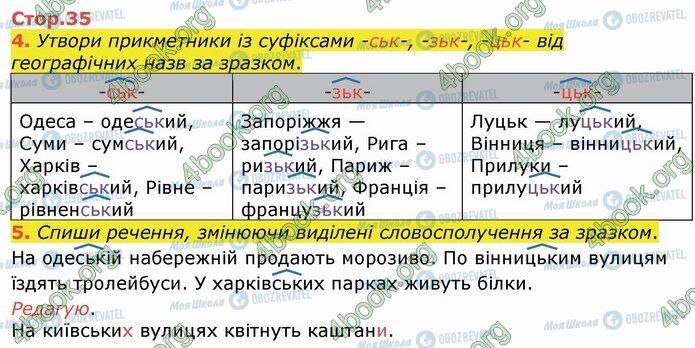ГДЗ Українська мова 4 клас сторінка Стр.35 (4-5)
