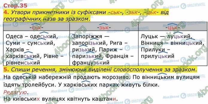 ГДЗ Укр мова 4 класс страница Стр.35 (4-5)