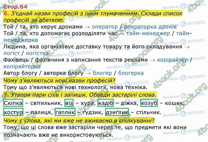 ГДЗ Укр мова 4 класс страница Стр.64 (6-7)