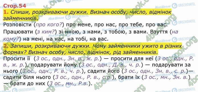 ГДЗ Українська мова 4 клас сторінка Стр.54 (1-2)