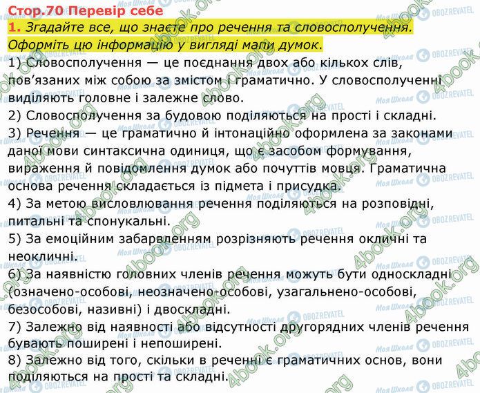 ГДЗ Укр мова 4 класс страница Стр.70 (1)
