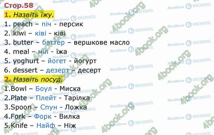 ГДЗ Англійська мова 4 клас сторінка Стр.58 (1-2)