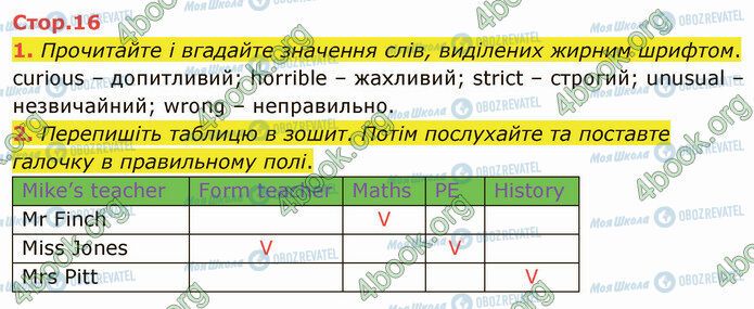 ГДЗ Англійська мова 5 клас сторінка Стр.16 (1-2)