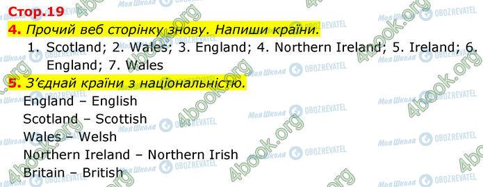 ГДЗ Англійська мова 5 клас сторінка Стр.19 (4-5)