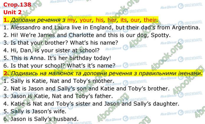 ГДЗ Англійська мова 5 клас сторінка Стр.138 (1-2)