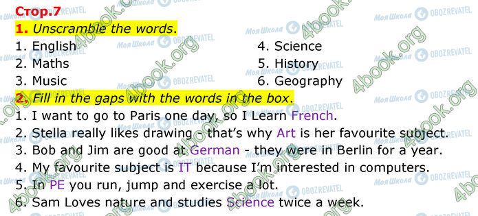 ГДЗ Англійська мова 5 клас сторінка Стр.7 (1-2)