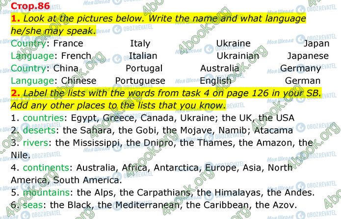 ГДЗ Англійська мова 5 клас сторінка Стр.86 (1-2)