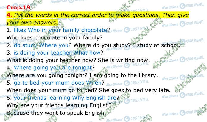 ГДЗ Англійська мова 5 клас сторінка Стр.19 (4)