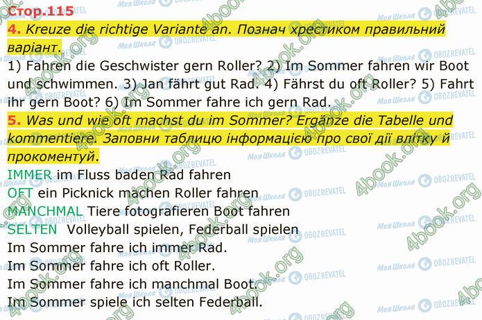 ГДЗ Німецька мова 5 клас сторінка Стр.115 (4-5)