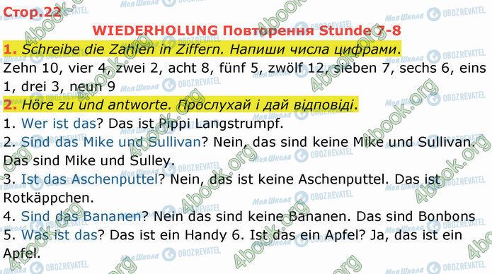ГДЗ Німецька мова 5 клас сторінка Стр.22 (1-2)