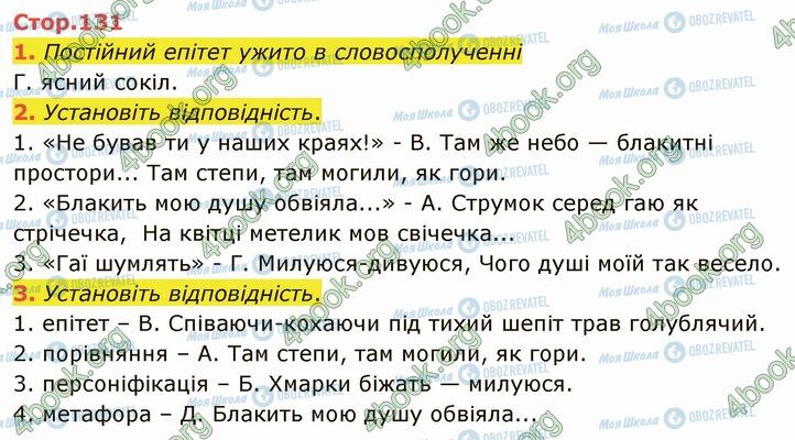 ГДЗ Українська література 5 клас сторінка Стр.131 (1-3)