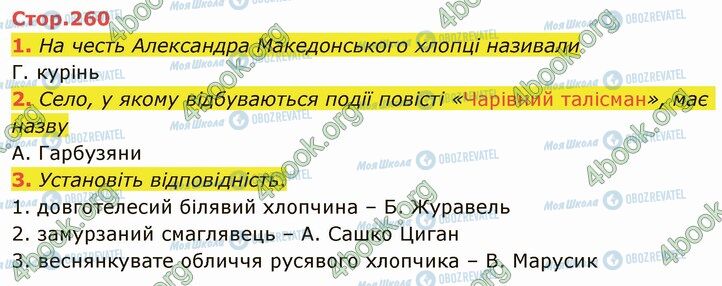 ГДЗ Українська література 5 клас сторінка Стр.260 (1-3)