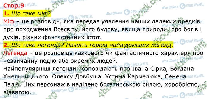 ГДЗ Українська література 5 клас сторінка Стр.9 (1-2)