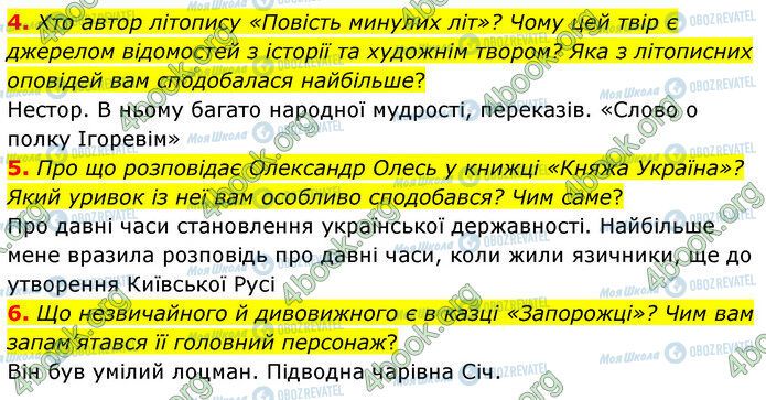 ГДЗ Українська література 5 клас сторінка Стр.204 (4-6)