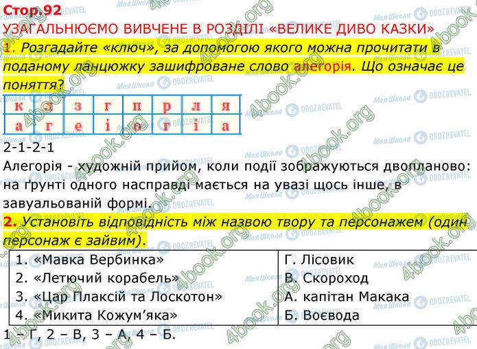 ГДЗ Українська література 5 клас сторінка Стр.92 (1-2)