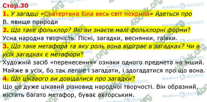 ГДЗ Українська література 5 клас сторінка Стр.30 (1-4)