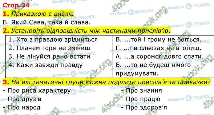 ГДЗ Українська література 5 клас сторінка Стр.34 (1-3)