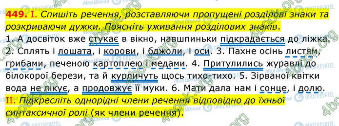 ГДЗ Українська мова 5 клас сторінка 449