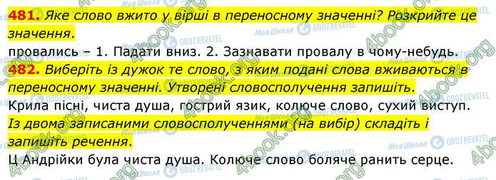 ГДЗ Українська мова 5 клас сторінка 481-482