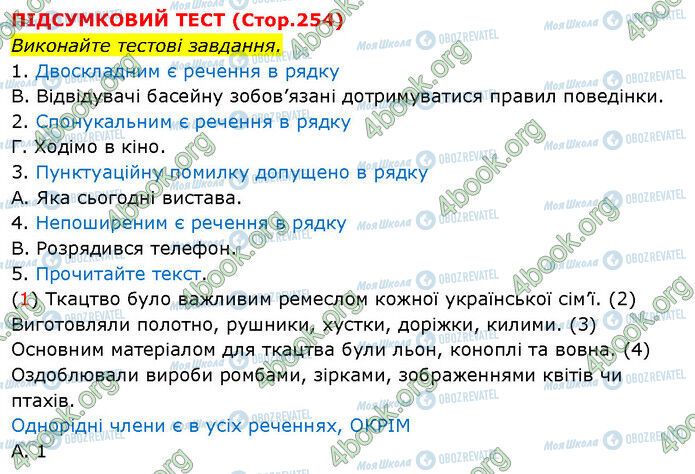 ГДЗ Українська мова 5 клас сторінка Стр.254 (1-5)