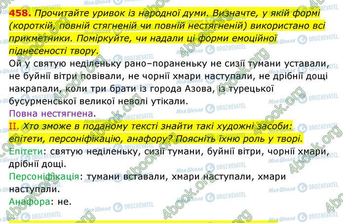 ГДЗ Українська мова 6 клас сторінка 458