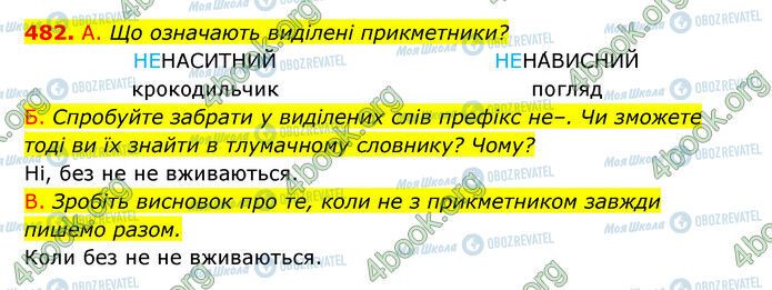 ГДЗ Українська мова 6 клас сторінка 482