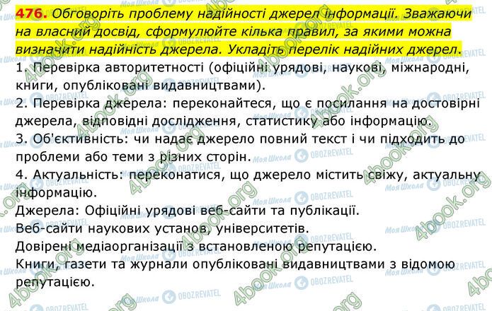 ГДЗ Українська мова 6 клас сторінка 476