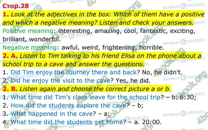 ГДЗ Англійська мова 6 клас сторінка Стр.28 (1-2)