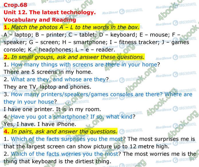 ГДЗ Англійська мова 6 клас сторінка Стр.68 (1-4)