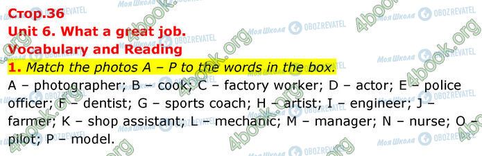ГДЗ Англійська мова 6 клас сторінка Стр.36 (1)