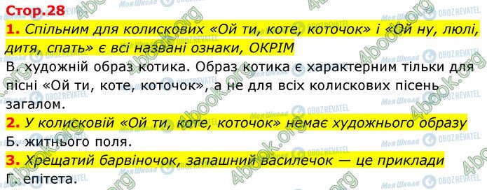 ГДЗ Українська література 6 клас сторінка Стр.28 (1-3)