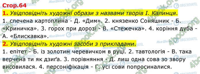 ГДЗ Укр лит 6 класс страница Стр.64 (1-2)