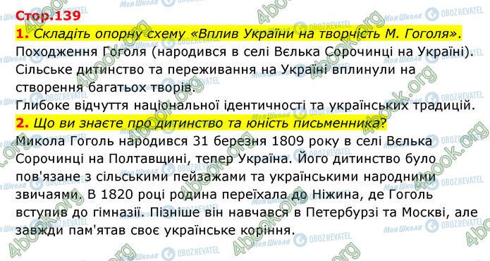 ГДЗ Зарубіжна література 6 клас сторінка Стр.139 (1-2)