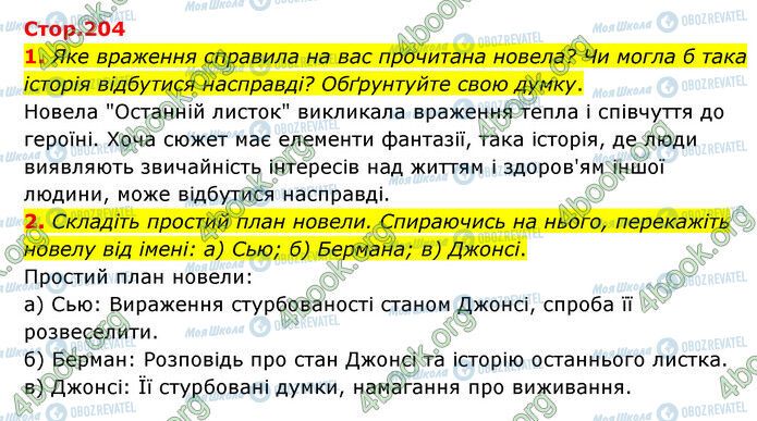 ГДЗ Зарубіжна література 6 клас сторінка Стр.204 (1-2)