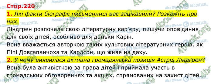 ГДЗ Зарубежная литература 6 класс страница Стр.220 (1-2)