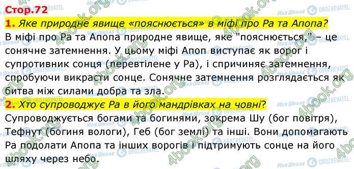 ГДЗ Зарубіжна література 6 клас сторінка Стр.72 (1-2)