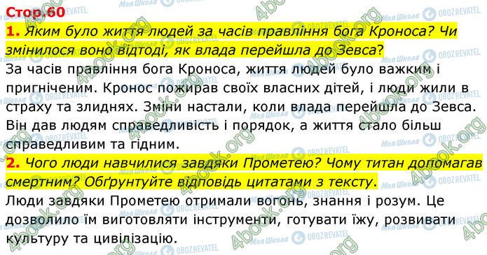 ГДЗ Зарубіжна література 6 клас сторінка Стр.60 (1-2)