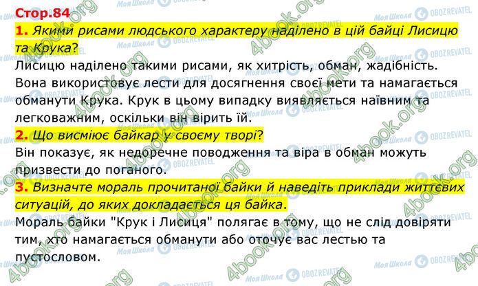 ГДЗ Зарубіжна література 6 клас сторінка Стр.84 (1-3)