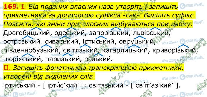 ГДЗ Українська мова 6 клас сторінка 169