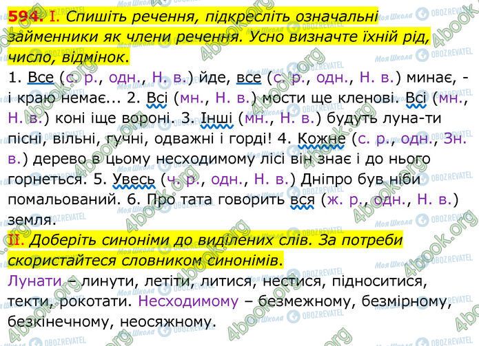 ГДЗ Українська мова 6 клас сторінка 594