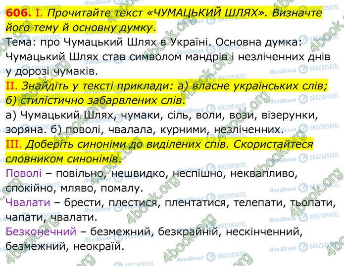 ГДЗ Українська мова 6 клас сторінка 606