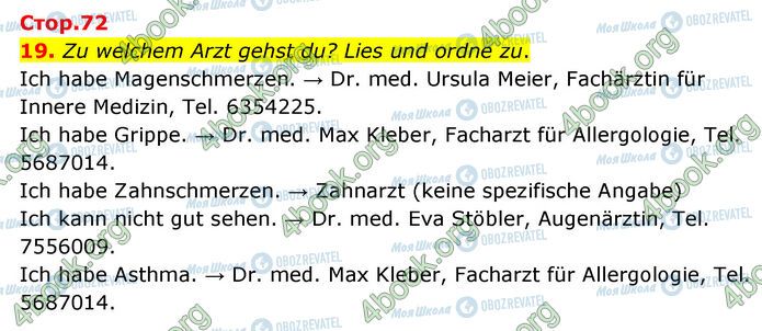 ГДЗ Німецька мова 6 клас сторінка Стр.72 (19)