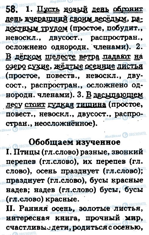 ГДЗ Російська мова 5 клас сторінка 58