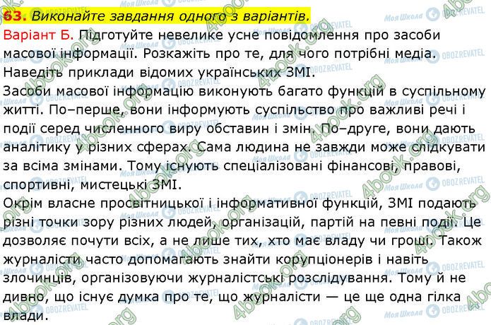 ГДЗ Українська мова 7 клас сторінка 63