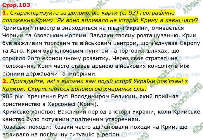 ГДЗ История Украины 7 класс страница Стр.103 (1-2)