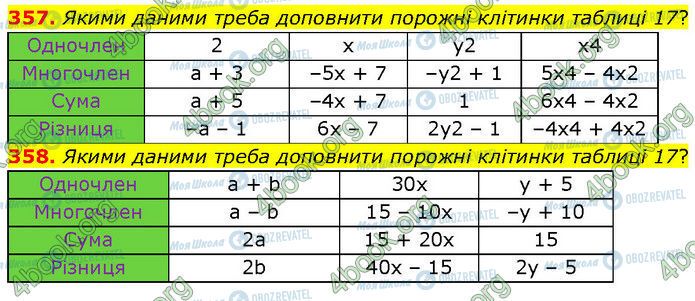 ГДЗ Алгебра 7 клас сторінка 357-358