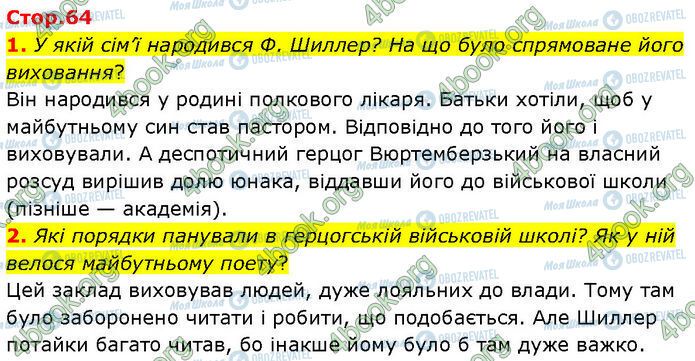 ГДЗ Зарубіжна література 7 клас сторінка Стр.64 (1-2)