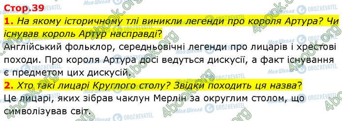 ГДЗ Зарубіжна література 7 клас сторінка Стр.39 (1-2)