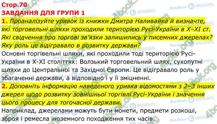 ГДЗ Історія України 7 клас сторінка Стр.70 (1-2)
